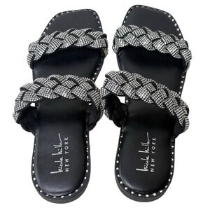 Nicole Miller Womens Slide Sandals Black Rhinestone Braided Size 9 Y2K Baddie